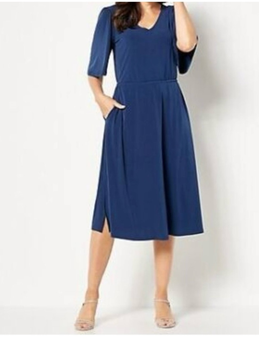 Girl With Curves Navy Blue Flutter Sleeve Dress